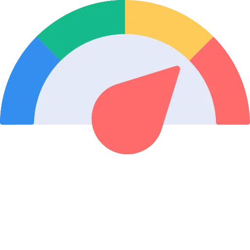 Gauge - hrEdge Consulting Speedometer-style gauge showing overall performance with colored segments (blue, green, yellow, orange, red) and a red needle pointing to the current rating.