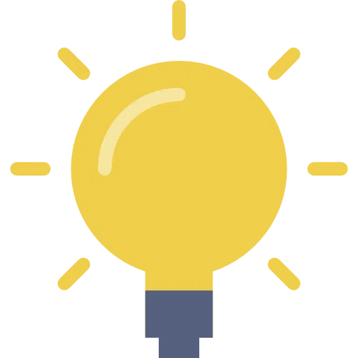 Idea - hrEdge Consulting Light bulb icon representing a bright idea or inspiration, with a yellow glow and blue base, on white background