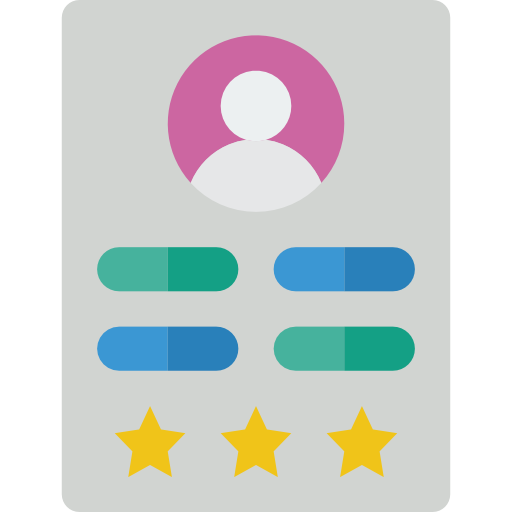 employee-relations - hrEdge - hrEdge Profile card with a circular user avatar at the top, four rounded status badges in two rows, and a three-star rating beneath.