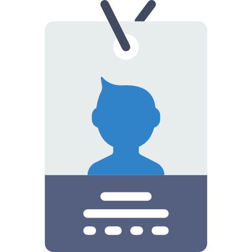 leadership-development - hrEdge - hrEdge Hanging ID badge with a blue silhouette, light gray top, and dark blue information strip at the bottom.